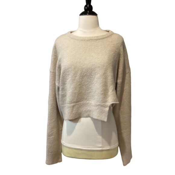 NWT Le Lis Crop Sweater wool blend Tan Neutral Tone Large - Picture 1 of 8